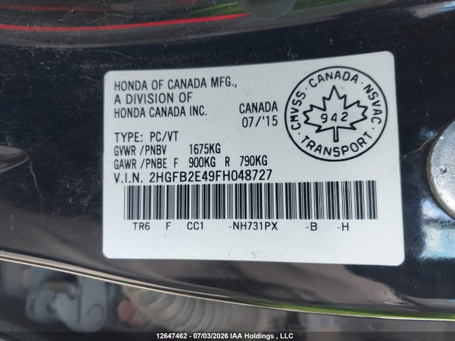 Honda Civic Lx 2015 2HGFB2E49FH048727 Image 18