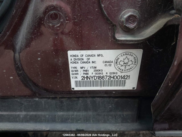 Auction sale of the 2002 Acura Mdx Touring, vin: 2HNYD18672H001421, lot number: 12665382