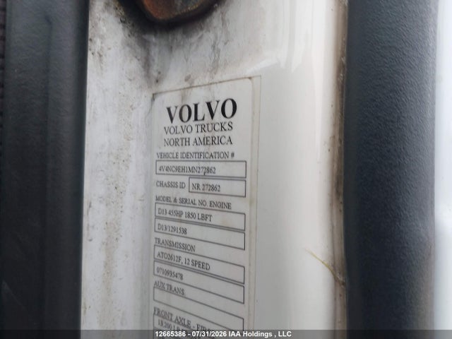 2021 Volvo Vn L მანქანა იყიდება აუქციონზე, vin: 4V4NC9EH1MN272862, აუქციონის ნომერი: 12665386