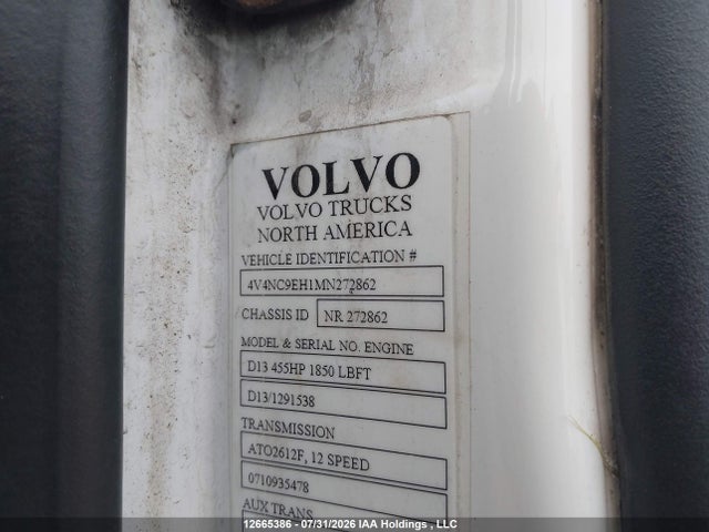 2021 Volvo Vn L მანქანა იყიდება აუქციონზე, vin: 4V4NC9EH1MN272862, აუქციონის ნომერი: 12665386