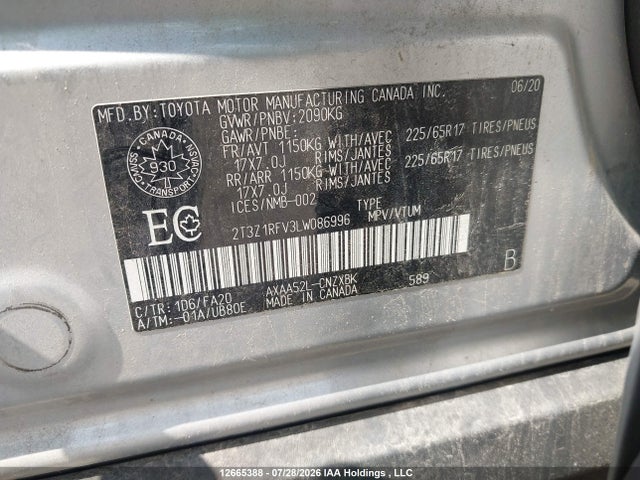 Toyota RAV4 LE 2020 2T3Z1RFV3LW086996 Image 9