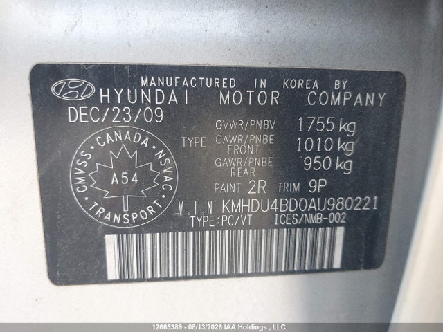 Продаж на аукціоні авто 2010 Hyundai Elantra Gl, vin: KMHDU4BD0AU980221, номер лоту: 12665389