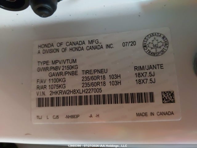 2HKRW2H8XLH227005 Honda CR-V EXL