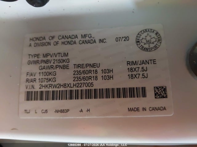 2HKRW2H8XLH227005 Honda CR-V EXL