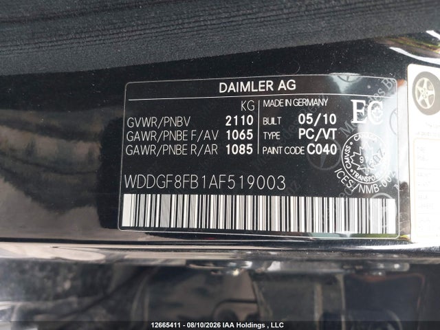 2010 Mercedes-benz C-class მანქანა იყიდება აუქციონზე, vin: WDDGF8FB1AF519003, აუქციონის ნომერი: 12665411
