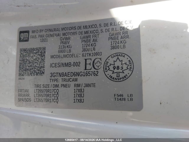 3GTN9AED6NG165762 GMC Sierra Limited K1500