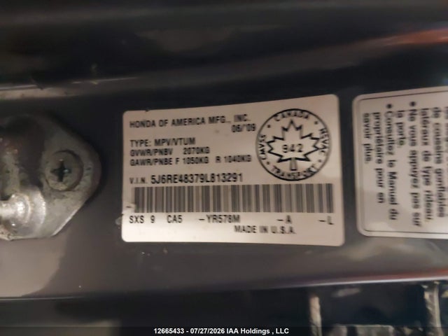 Продаж на аукціоні авто 2009 Honda Cr-v, vin: 5J6RE48379L813291, номер лоту: 12665433