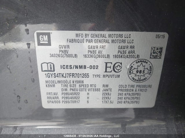 Продажа на аукционе авто 2015 Cadillac Escalade Esv Premium, vin: 1GYS4TKJ7FR701265, номер лота: 12665438