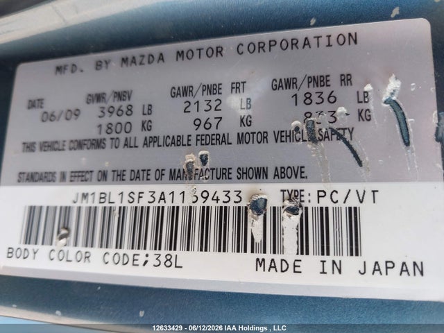 12633429 :رقم المزاد ، JM1BL1SF3A1169433 vin ، 2010 Mazda Mazda3 Gs/gx مزاد بيع