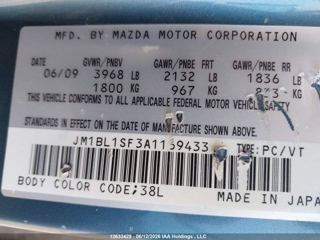 12633429 :رقم المزاد ، JM1BL1SF3A1169433 vin ، 2010 Mazda Mazda3 Gs/gx مزاد بيع