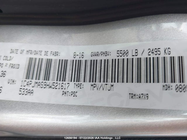 12656194 :رقم المزاد ، 1C4PJMAS9HW521617 vin ، 2017 Jeep Cherokee Sport مزاد بيع