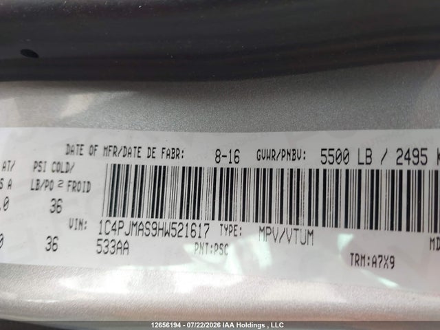 12656194 :رقم المزاد ، 1C4PJMAS9HW521617 vin ، 2017 Jeep Cherokee Sport مزاد بيع