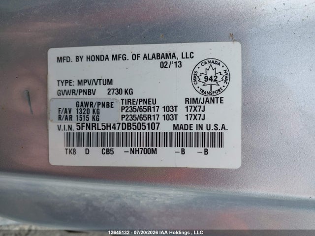 Продажа на аукционе авто 2013 Honda Odyssey Ex, vin: 5FNRL5H47DB505107, номер лота: 12645132