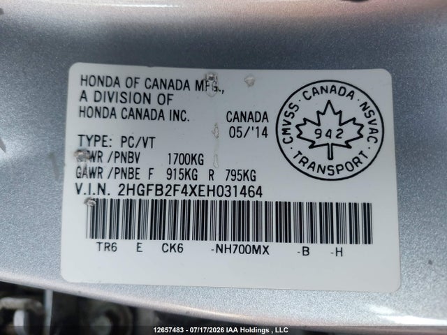 Honda Civic Lx 2014 2HGFB2F4XEH031464 Image 9