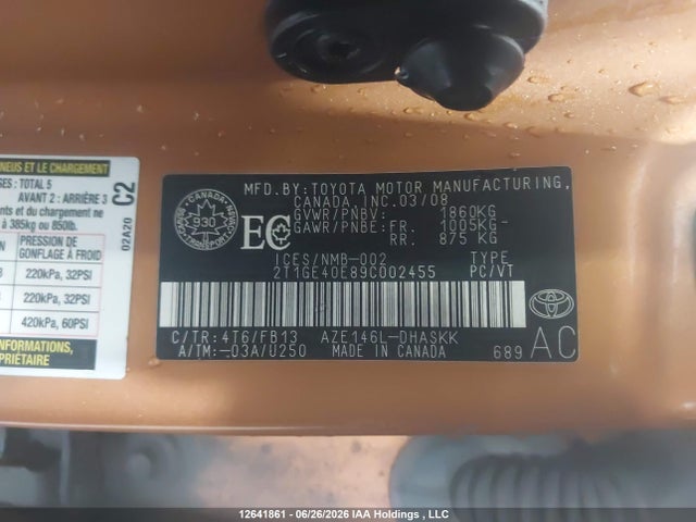 Продаж на аукціоні авто 2009 Toyota Matrix Xrs, vin: 2T1GE40E89C002455, номер лоту: 12641861