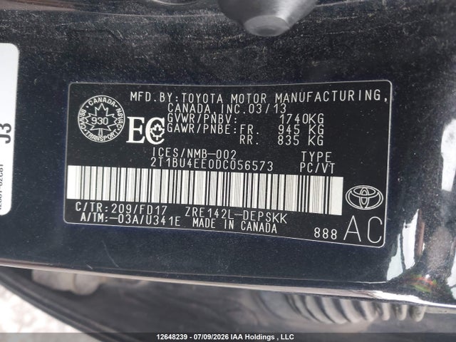 Продаж на аукціоні авто 2013 Toyota Corolla S, vin: 2T1BU4EE0DC056573, номер лоту: 12648239