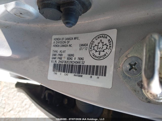 Продаж на аукціоні авто 2012 Honda Civic Dx, vin: 2HGFB2E2XCH044132, номер лоту: 12649395