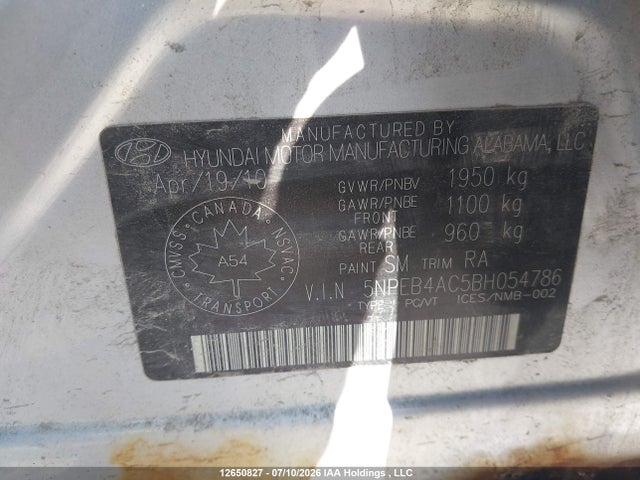 12650827 :رقم المزاد ، 5NPEB4AC5BH054786 vin ، 2011 Hyundai Sonata Gls مزاد بيع