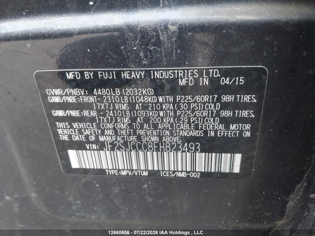 Subaru Forester 2.5i Convenience Package 2015 JF2SJCCC8FH823493 Image 9