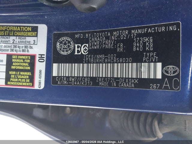 Toyota COROLLA SE 2017 2T1BURHE8HC858030 Image 9