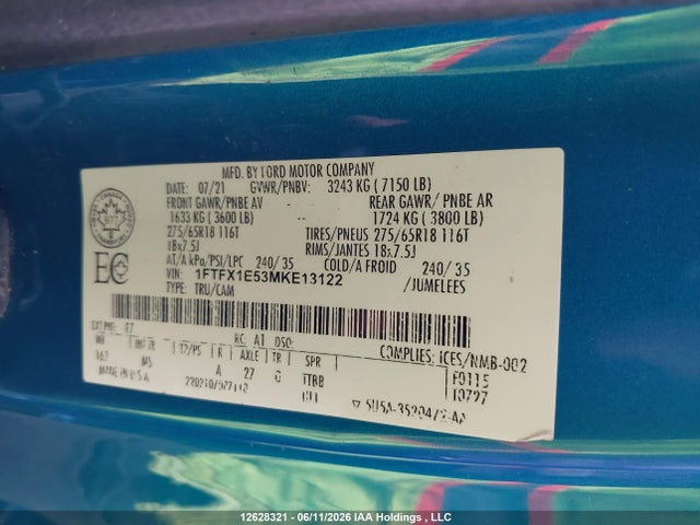 Ford F-150 Xlt 2021 1FTFX1E53MKE13122 Image 9