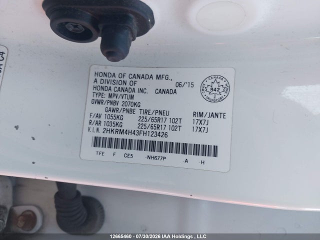 Продажа на аукционе авто 2015 Honda Cr-v Se, vin: 2HKRM4H43FH123426, номер лота: 12665460