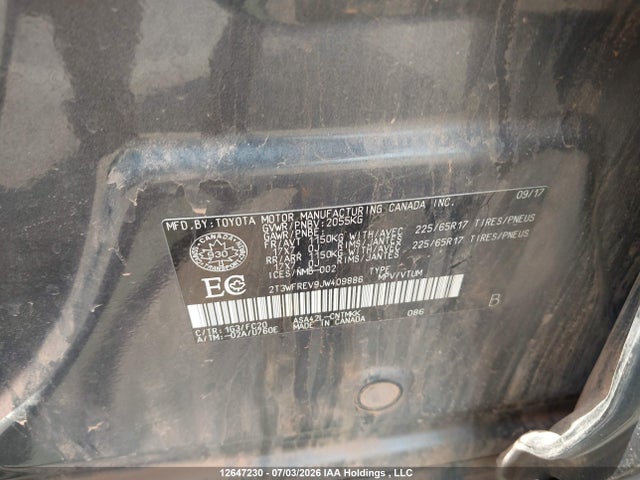 2018 Toyota Rav4 Xle მანქანა იყიდება აუქციონზე, vin: 2T3WFREV9JW409886, აუქციონის ნომერი: 12647230