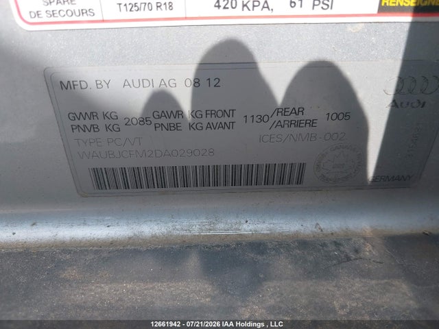 12661942 :رقم المزاد ، WAUBJCFM2DA029028 vin ، 2013 Audi A3 2.0 Tdi Progressiv مزاد بيع