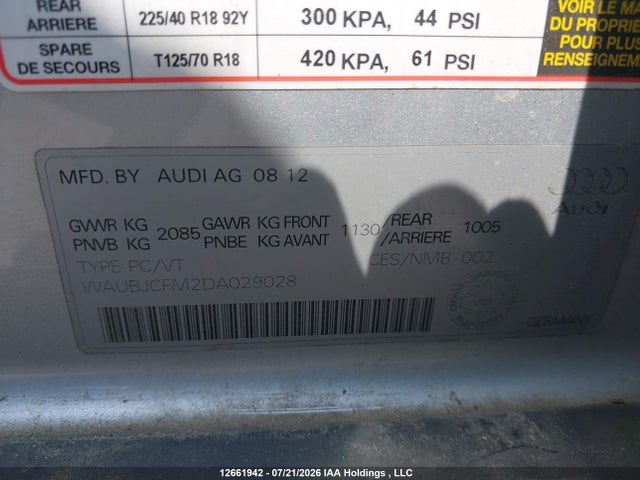 12661942 :رقم المزاد ، WAUBJCFM2DA029028 vin ، 2013 Audi A3 2.0 Tdi Progressiv مزاد بيع