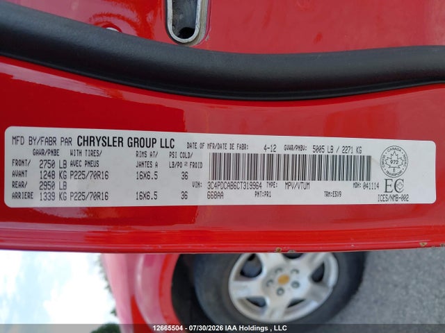 12665504 :رقم المزاد ، 3C4PDCAB6CT319964 vin ، 2012 Dodge Journey Se مزاد بيع