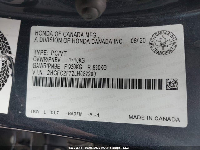 Honda CIVIC EX 2020 2HGFC2F72LH022200 Image 9