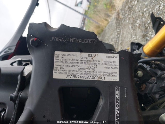 Продажа на аукционе авто 2021 Yamaha Mtt09 Gt, vin: JYARN74N5MA000501, номер лота: 12665540