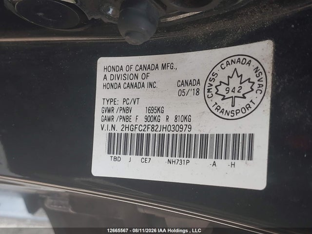 Honda Civic 2018 2HGFC2F82JH030979 Image 9