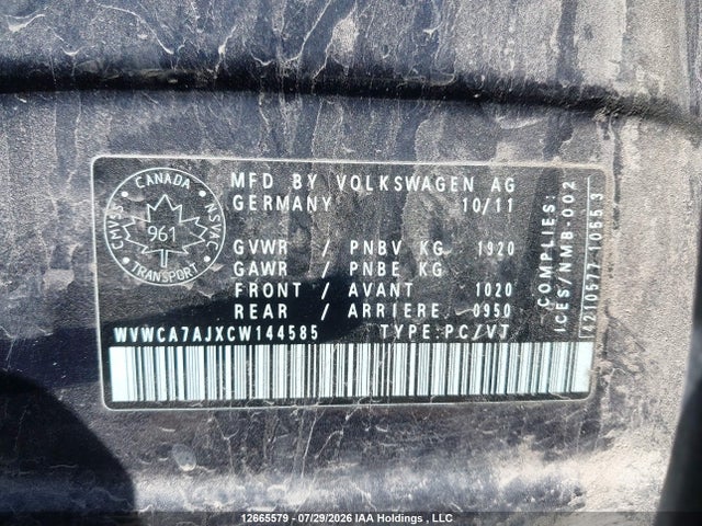 Продаж на аукціоні авто 2012 Volkswagen Golf 2.5l Comfortline/2.5l Highline/2.5l Sportline/2.5l Trendline, vin: WVWCA7AJXCW144585, номер лоту: 12665579