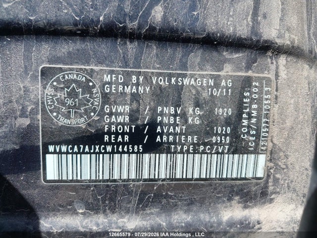 Продаж на аукціоні авто 2012 Volkswagen Golf 2.5l Comfortline/2.5l Highline/2.5l Sportline/2.5l Trendline, vin: WVWCA7AJXCW144585, номер лоту: 12665579