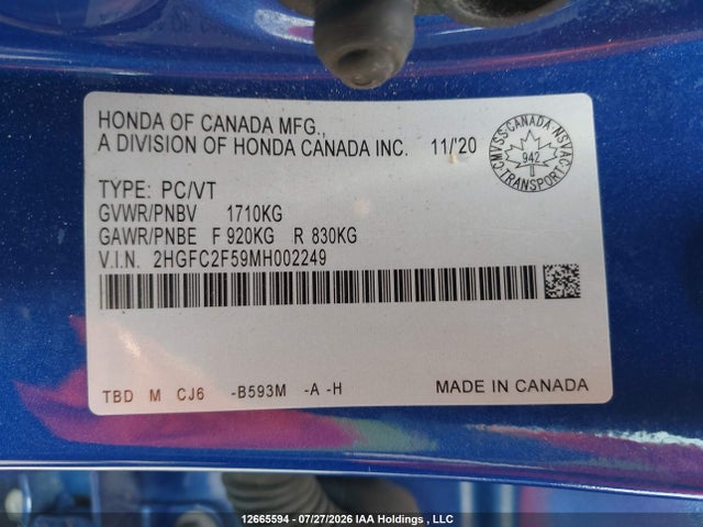 Honda Civic Lx 2021 2HGFC2F59MH002249 Image 19