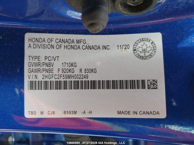 Honda Civic Lx 2021 2HGFC2F59MH002249 Image 9