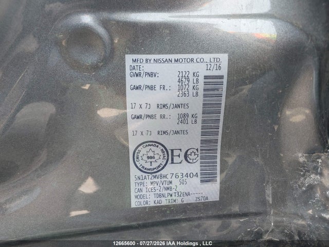 Aukcja sprzedaży 2017 Nissan Rogue S/sl Platinum/sv, vin: 5N1AT2MV8HC763404, numer aukcji: 12665600