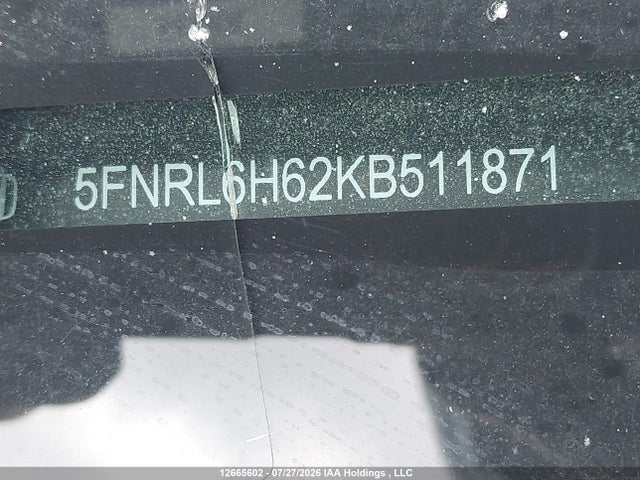 12665602 :رقم المزاد ، 5FNRL6H62KB511871 vin ، 2019 Honda Odyssey Exl مزاد بيع
