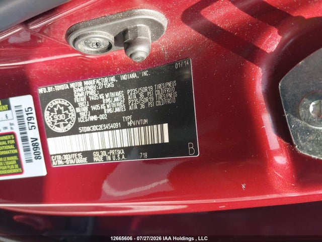 5TDXK3DC2ES454091 Toyota Sienna Se 8 Passenger