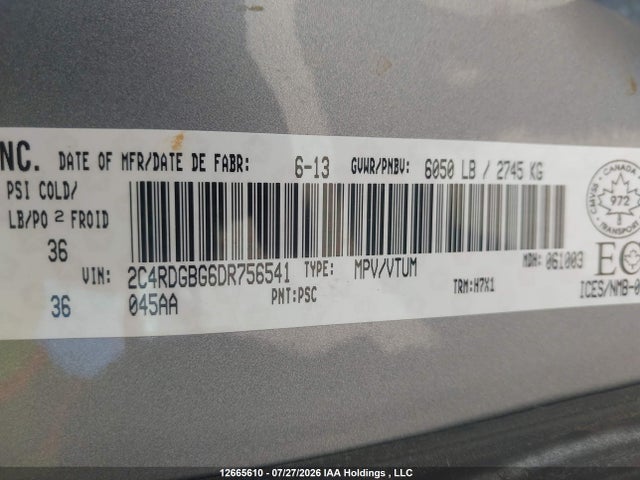 12665610 :رقم المزاد ، 2C4RDGBG6DR756541 vin ، 2013 Dodge Grand Caravan Se مزاد بيع