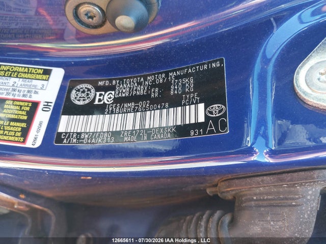 Aukcja sprzedaży 2016 Toyota Corolla S, vin: 2T1BURHE7GC500478, numer aukcji: 12665611