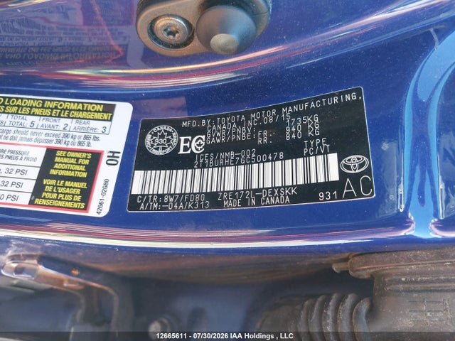 Aukcja sprzedaży 2016 Toyota Corolla S, vin: 2T1BURHE7GC500478, numer aukcji: 12665611