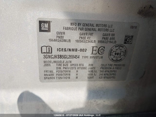 Chevrolet TRAX LS 2016 3GNCJKSB5GL268454 Image 9