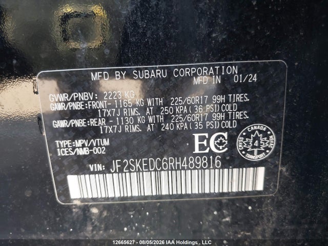 12665627 :رقم المزاد ، JF2SKEDC6RH489816 vin ، 2024 Subaru Forester مزاد بيع