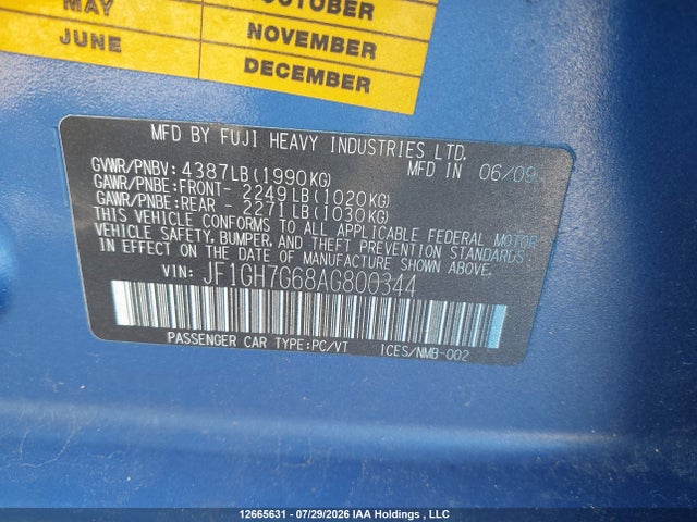 Продажа на аукционе авто 2010 Subaru Impreza Wrx Limited, vin: JF1GH7G68AG800344, номер лота: 12665631