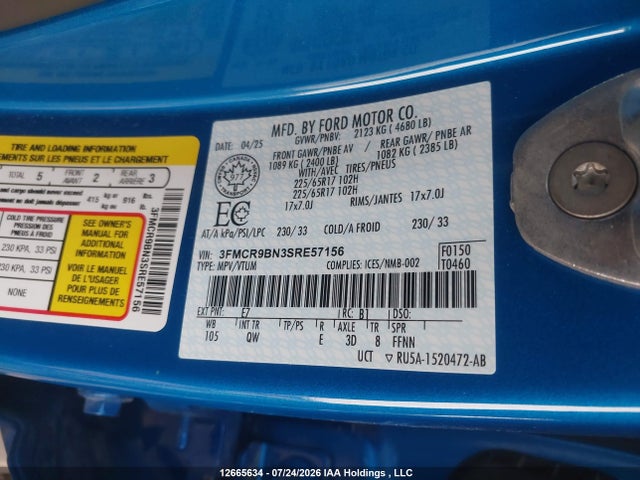 Продаж на аукціоні авто 2025 Ford Bronco Sport Big Bend, vin: 3FMCR9BN3SRE57156, номер лоту: 12665634