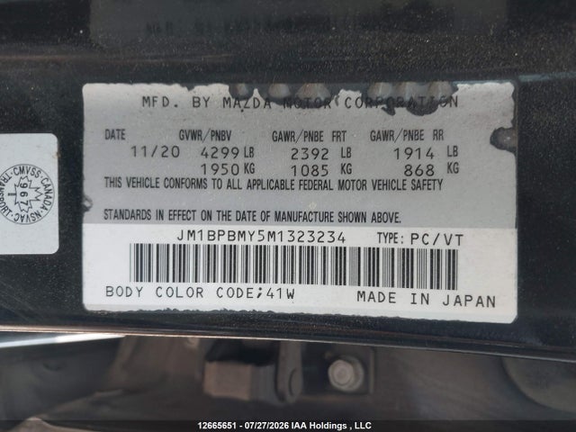 Aukcja sprzedaży 2021 Mazda Mazda3 Gt W/turbo, vin: JM1BPBMY5M1323234, numer aukcji: 12665651