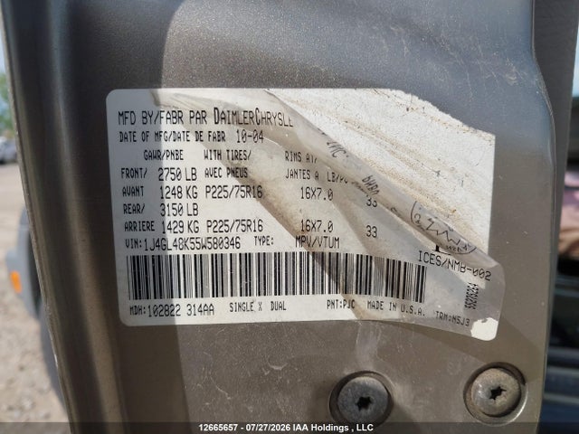 Продажа на аукционе авто 2005 Jeep Liberty Sport, vin: 1J4GL48K55W580346, номер лота: 12665657