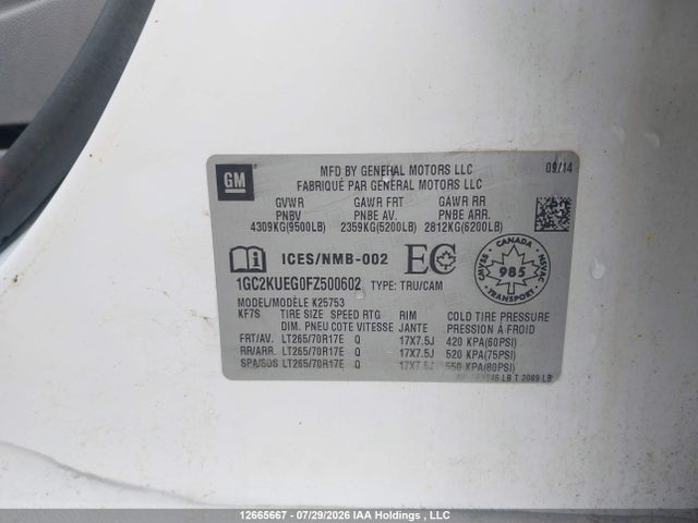 1GC2KUEG0FZ500602 Chevrolet Silverado 2500hd Wt